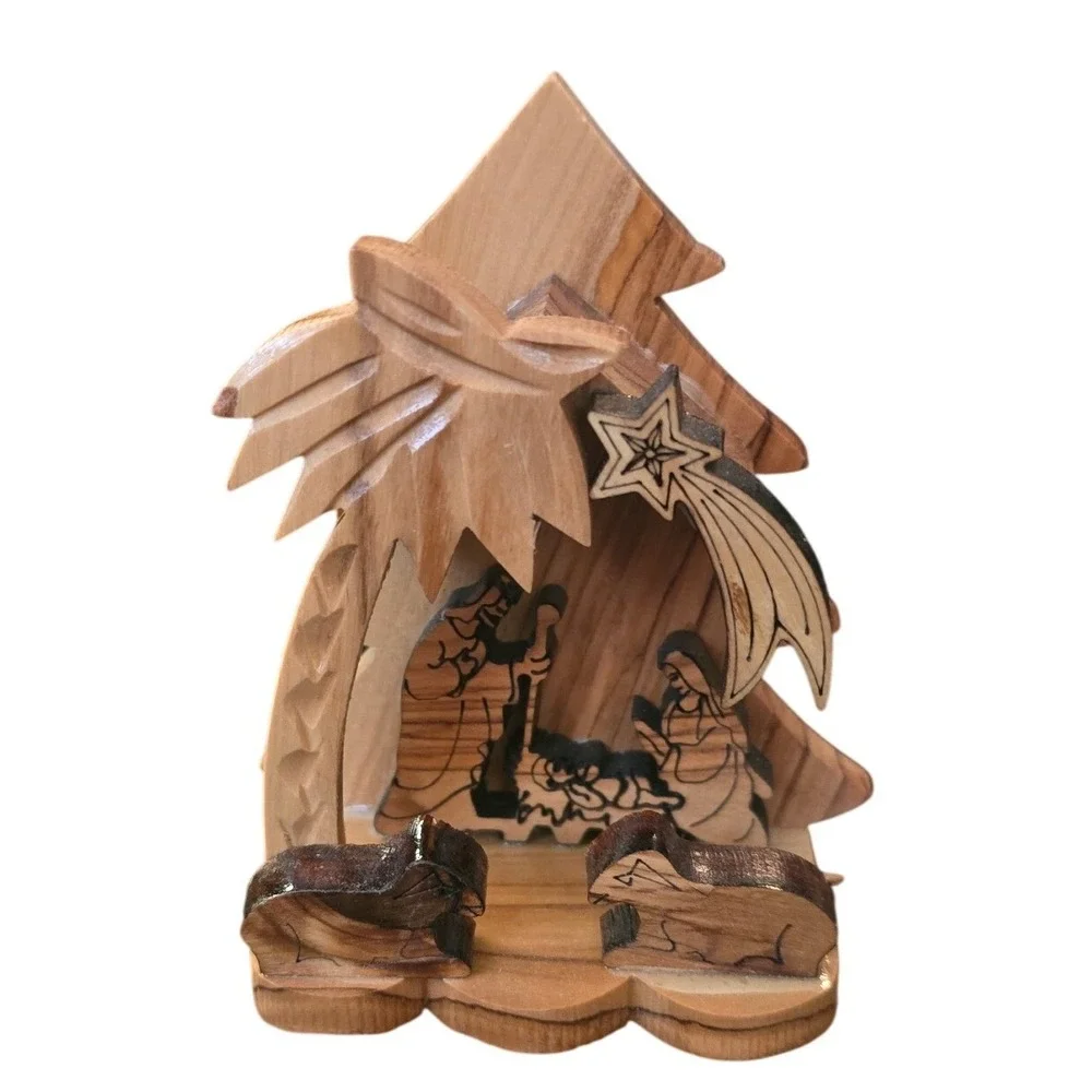 Bethlehem Hand Made Olive Wood Musical Nativity Set Silent Night Holy Land Boxed